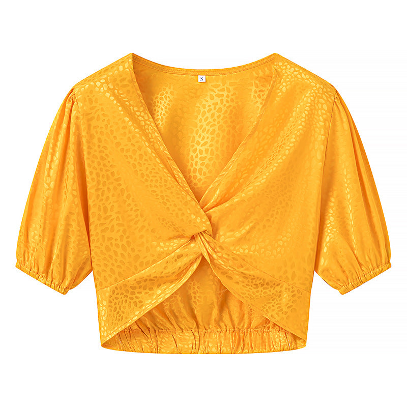 Three-color Cross Short-sleeved V-neck Shirt