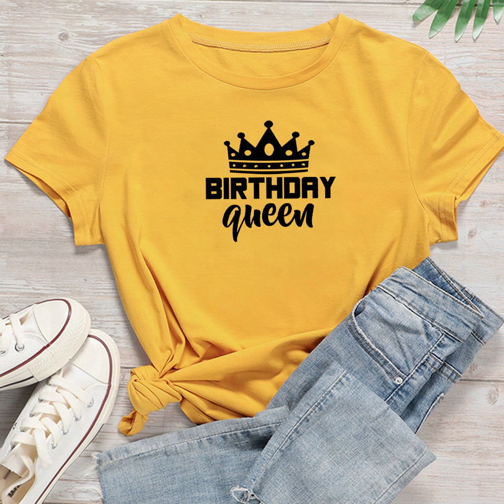 Women Queen Letter Print Short Sleeve T Shirt Cotton Causal Graphic Tee Shirts Girls Birthday Party Oversized Tee