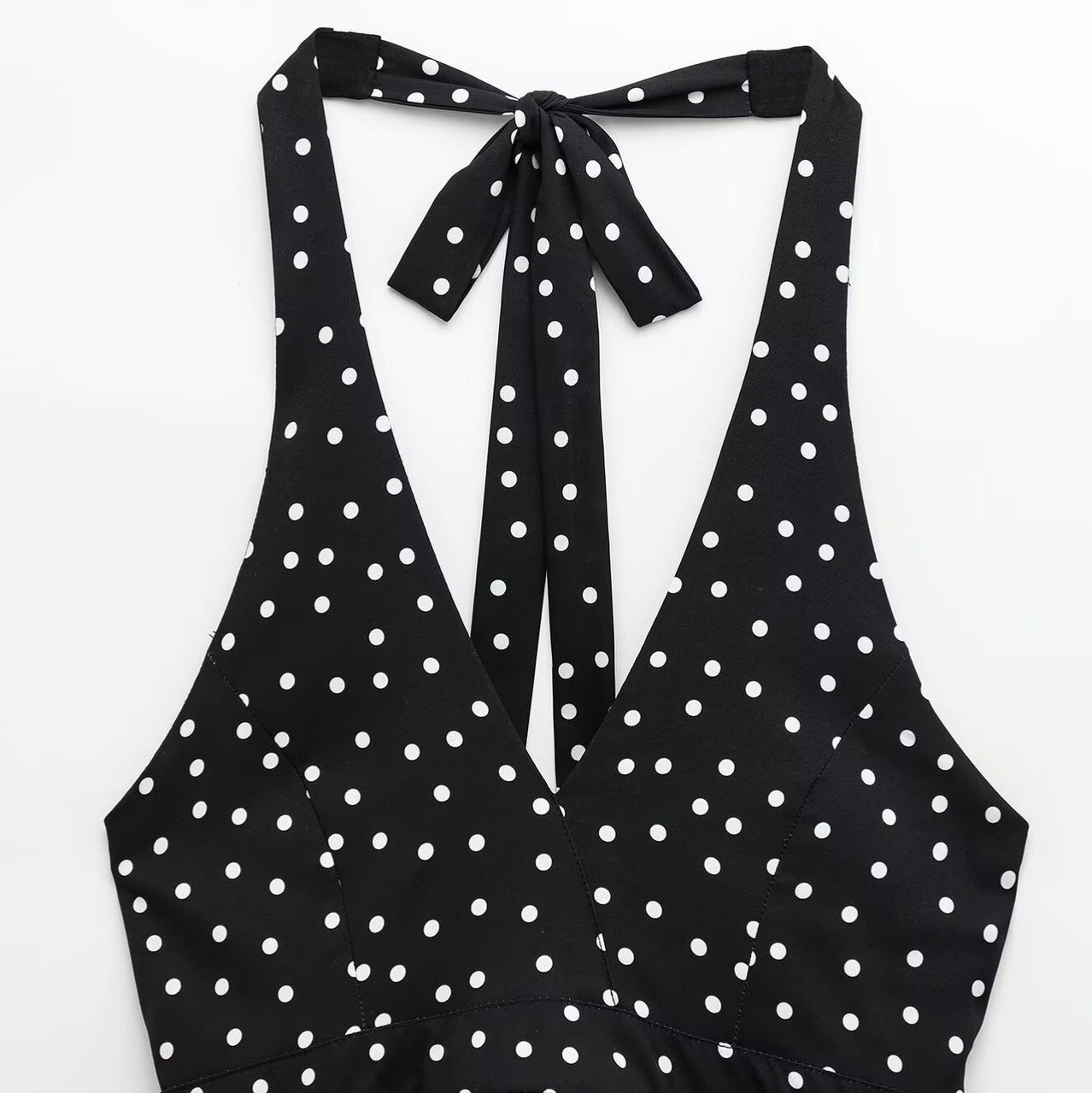 Fashion Casual Slim-fit Polka Dot Halter Tie-back Backless Camisole Top For Women