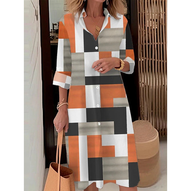 Button Long Sleeve Loose Dress Shirt For Women