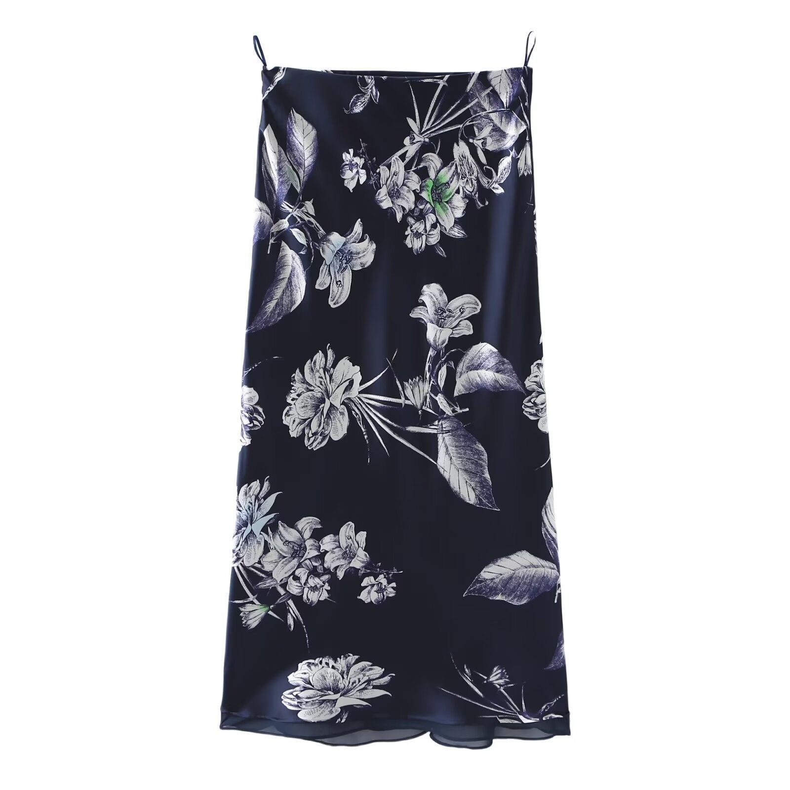 Women's Satin Midi Floral Print Skirt