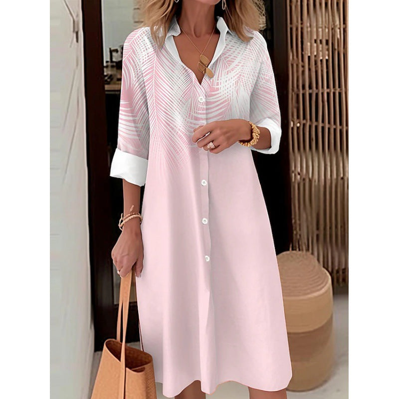 Button Long Sleeve Loose Dress Shirt For Women