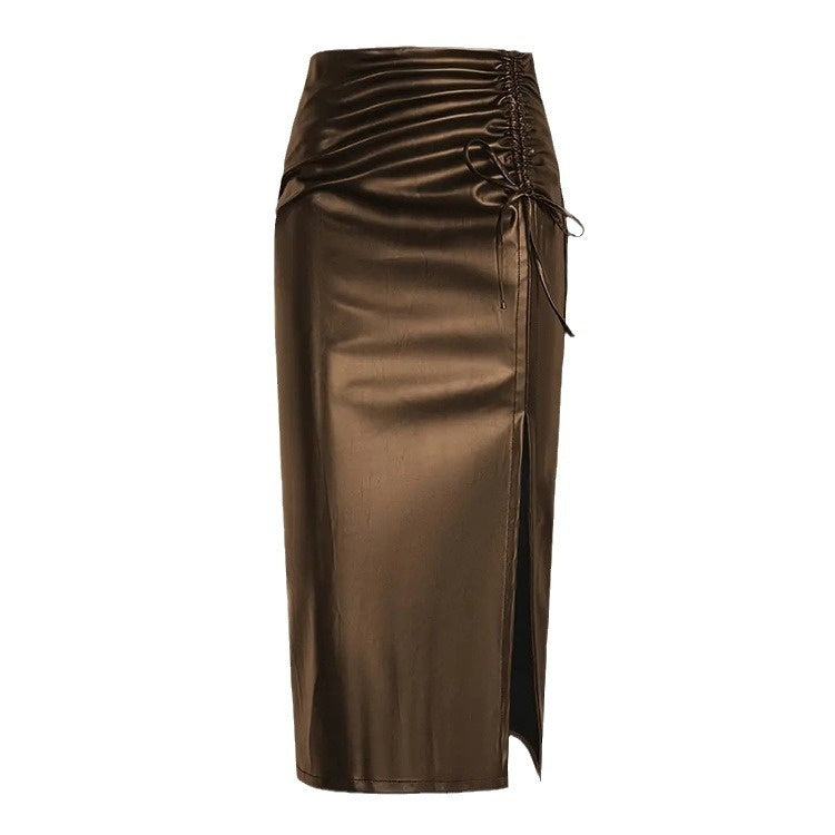 Slim-fit Stylish Unisex Sexy Slit Leather Skirt