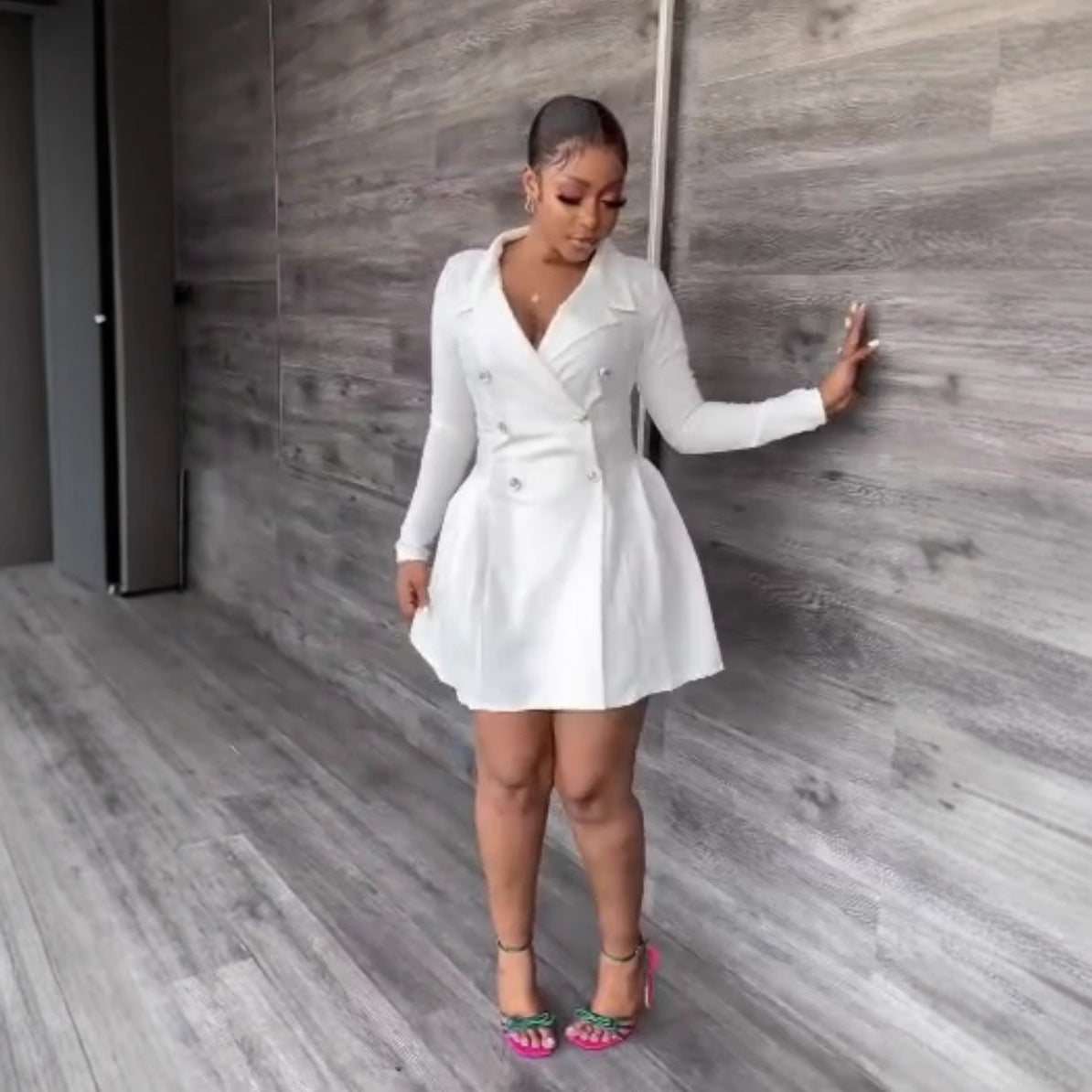 New Temperament Design Lapel Long Sleeve Suit Dress