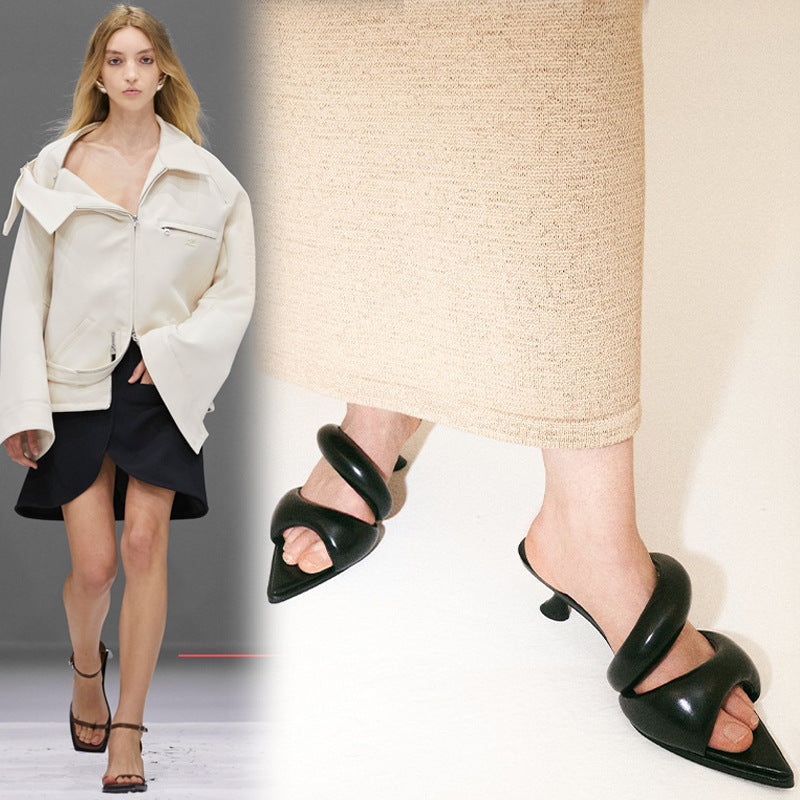 Pointed Soft Leather Kitten Heel Single Sole