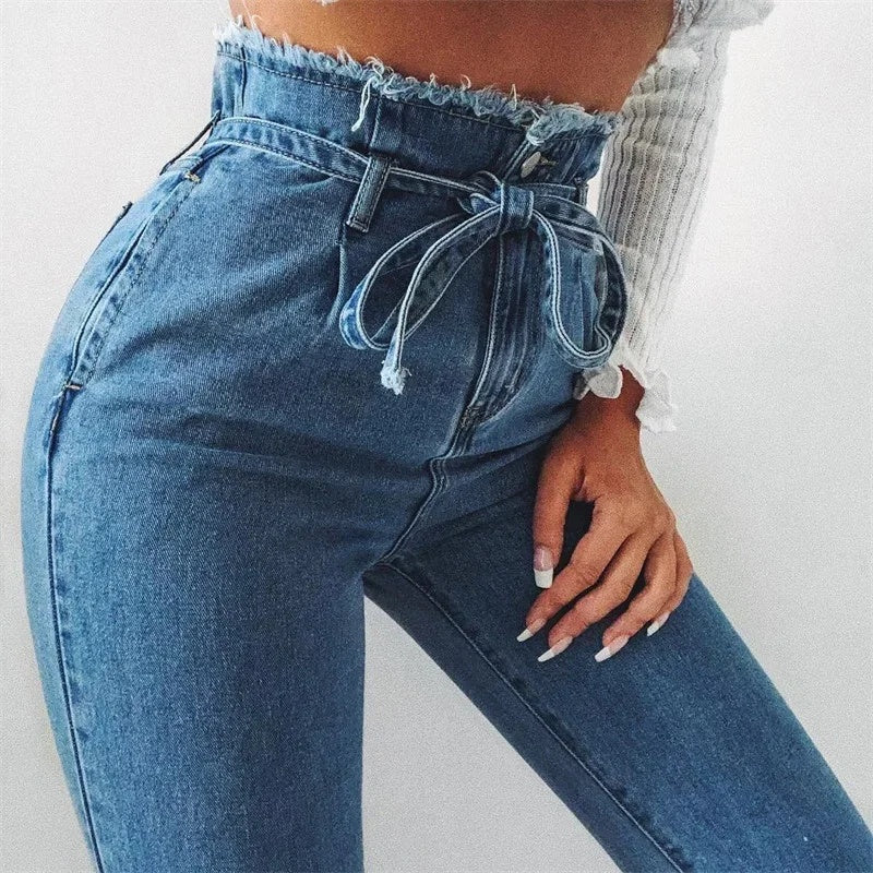 High-waisted Washed Pencil Pants Spring Temperament Plus Size Denim Jeans For Women