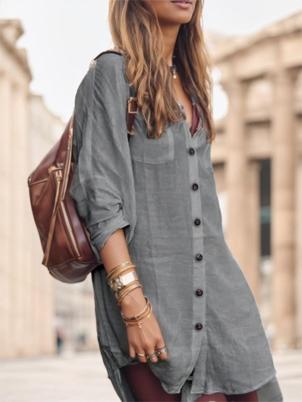 Women's Solid Color Minimalist Long Sleeve Buttoned Shirt