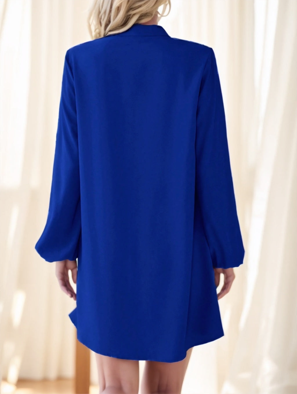 Round Neck Lantern Sleeve Shirt Dress