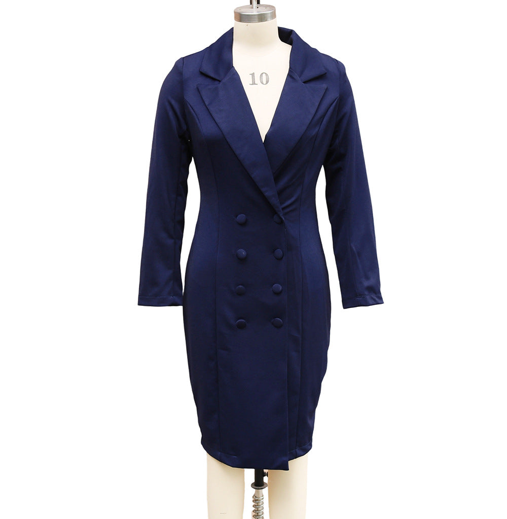 Double-breasted Blazer Slim-fitting Hip-wrapped Lapel Long-sleeved Dresses