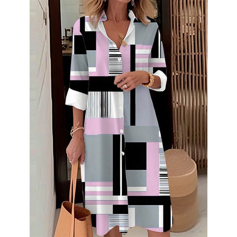 Button Long Sleeve Loose Dress Shirt For Women