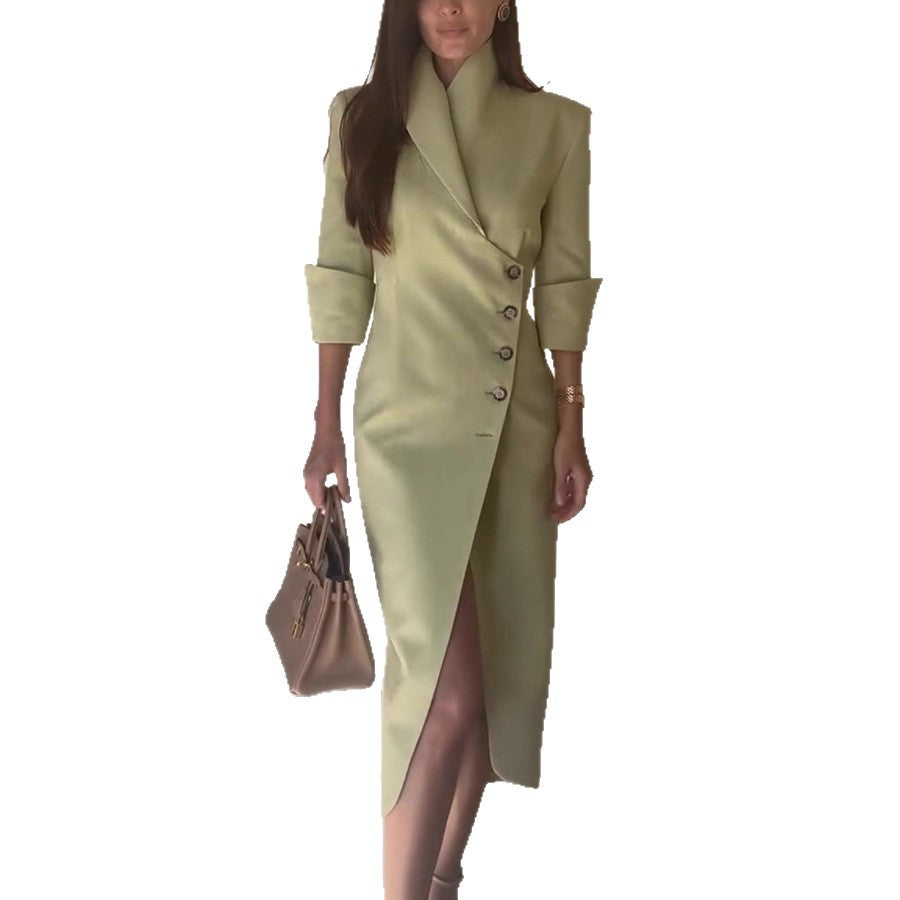 Women's Slim-fit Fashionable Suit-style Slanted-neck Solid-color Dress