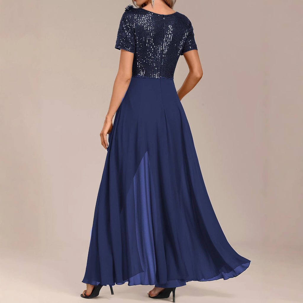 Solid Color Temperament Chiffon Sequin Splicing Women's Jumpsuit