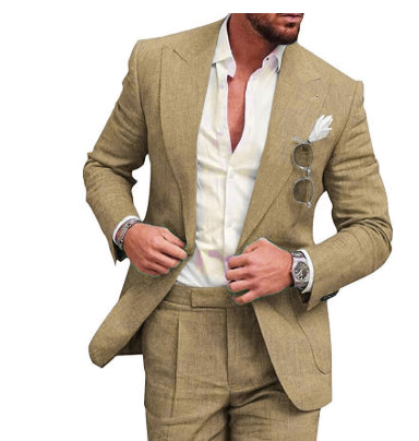 Men's Large Single Row One Button Solid Color Suit Two-piece Set