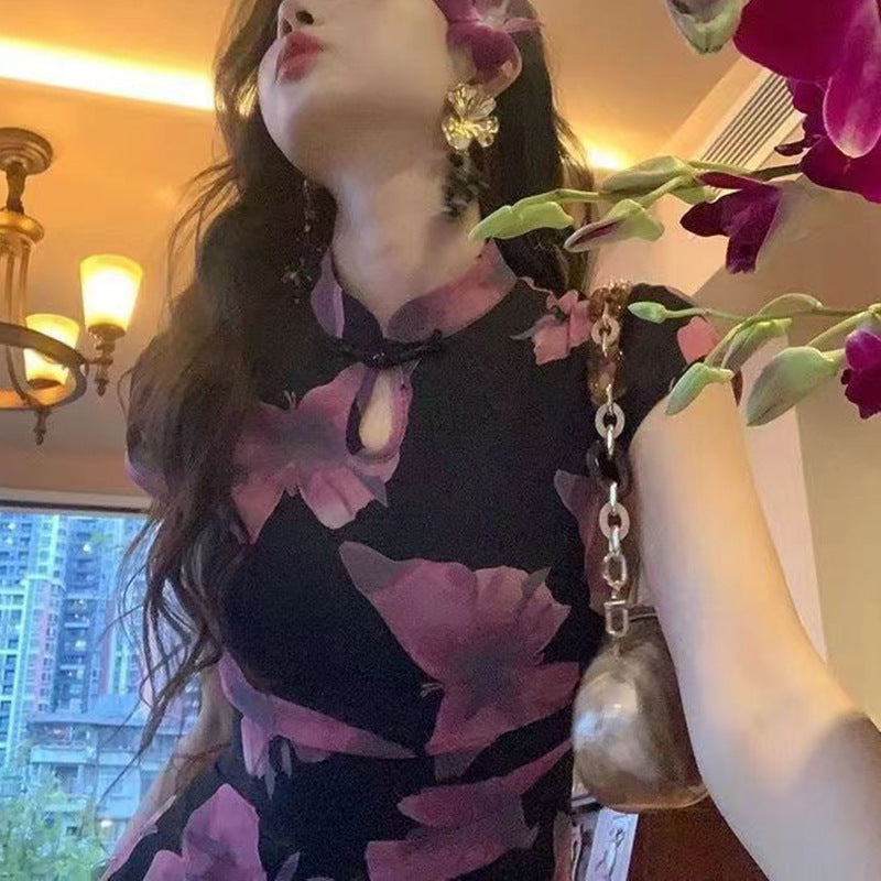 Butterfly Print Dress Retro Charm