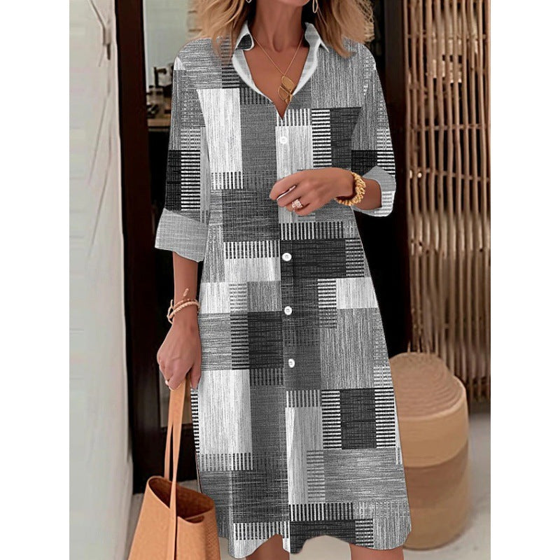 Button Long Sleeve Loose Dress Shirt For Women