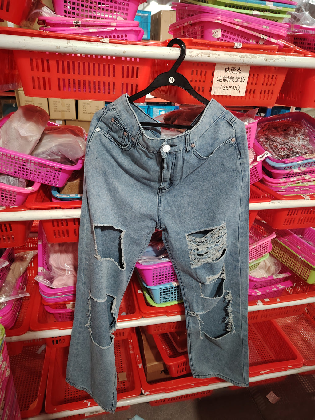 Retro Hole-punched Jeans Women High Waist Straight-crotch Loose Slim Design High-street Vibe Wide-legged Dragging Pants