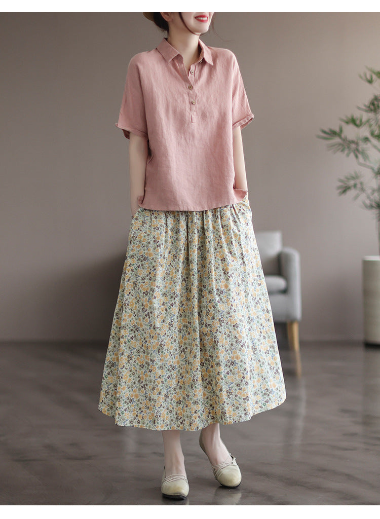 Artistic Floral Washed Cotton Sweet Neighbor's Beautiful Printed Skirt