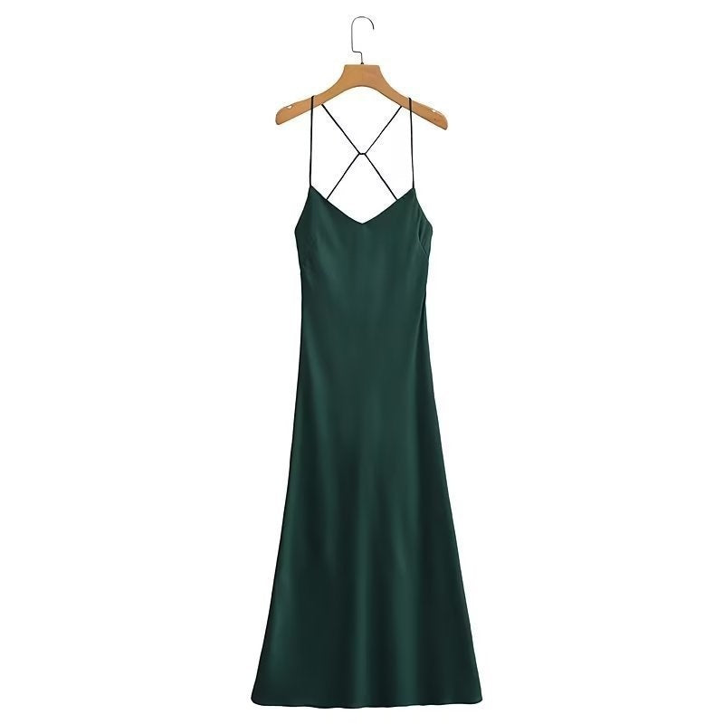 High-waist Backless Design Mid-length Strappy Dress For Women