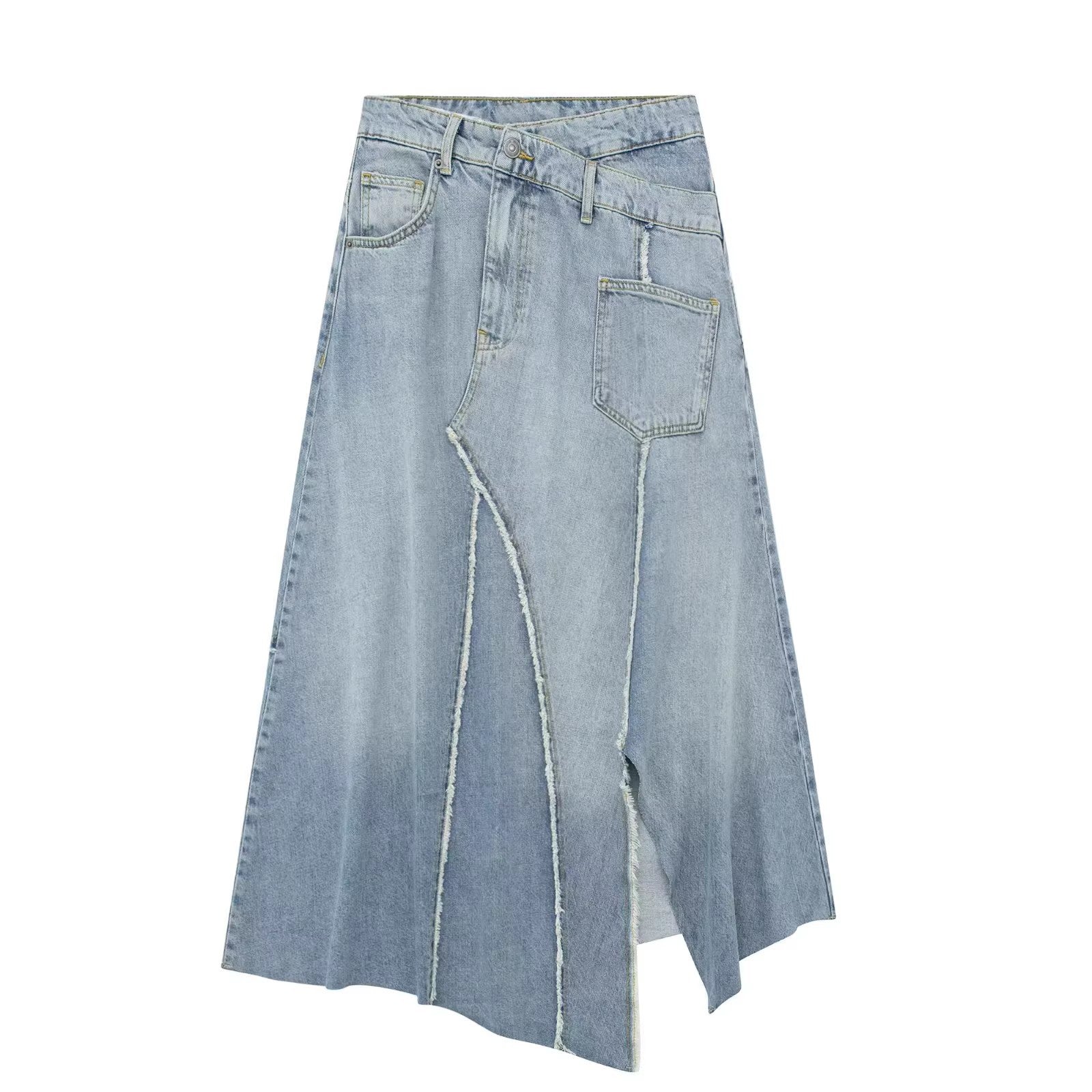Asymmetric High Waist Denim Skirt