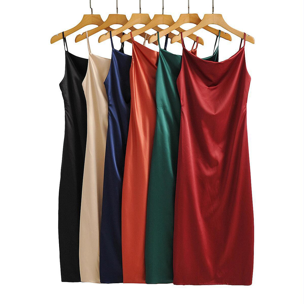 High-waisted Slimming Short-sleeved Sexy Design Mid-length Strappy Dress