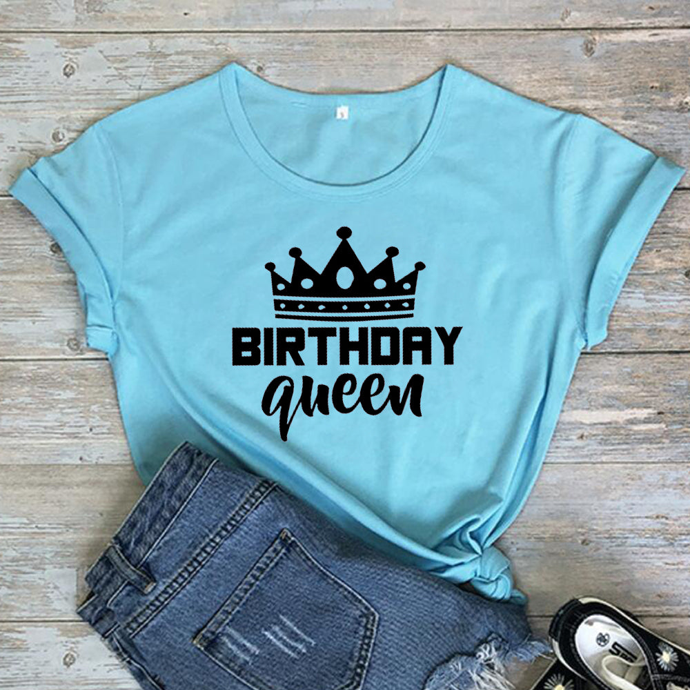 Women Queen Letter Print Short Sleeve T Shirt Cotton Causal Graphic Tee Shirts Girls Birthday Party Oversized Tee