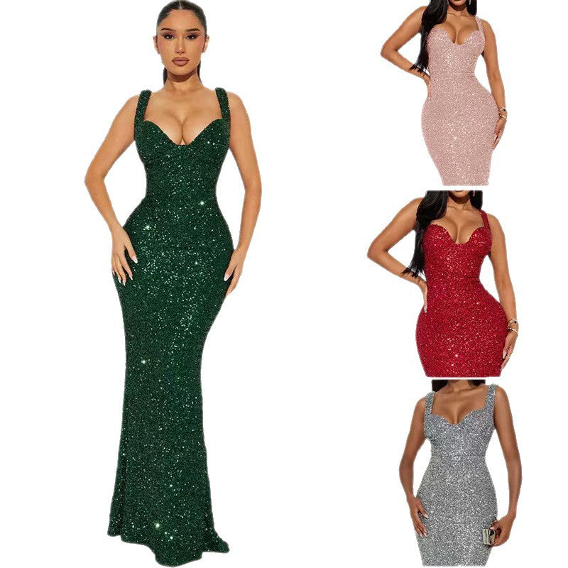 Women's Slim Shoulder Strap Sequin Bodycon Dress