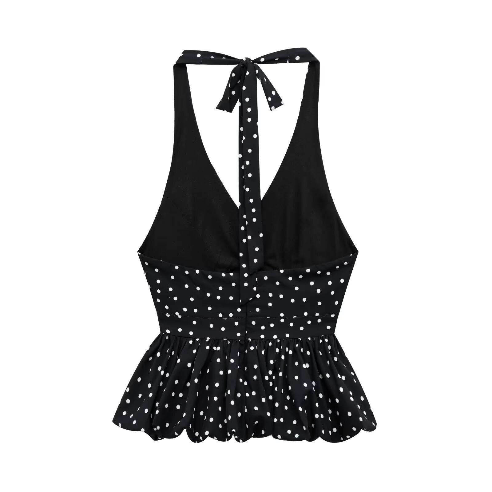 Fashion Casual Slim-fit Polka Dot Halter Tie-back Backless Camisole Top For Women