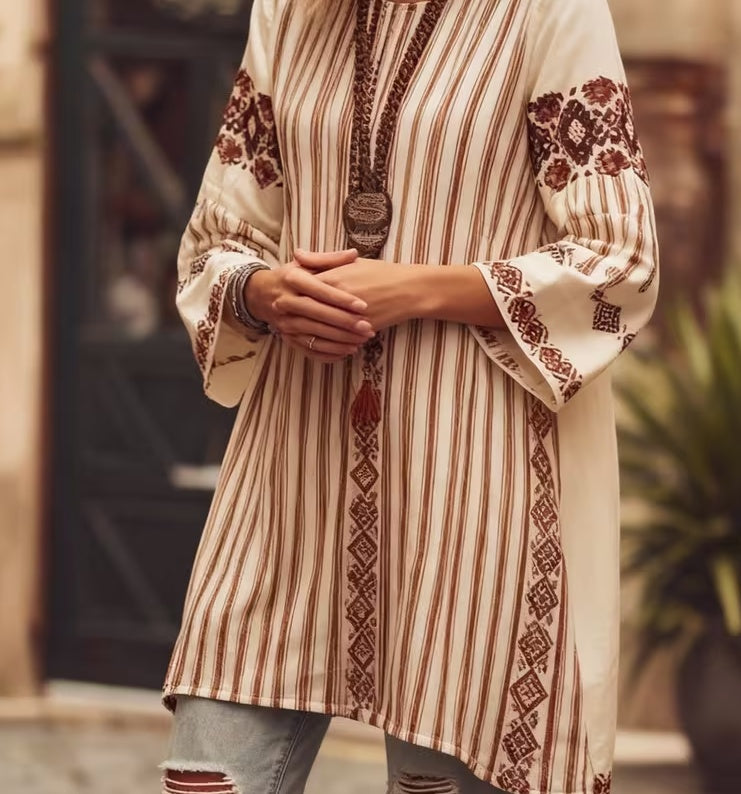 Ethnic Style Casual Round Neck Top