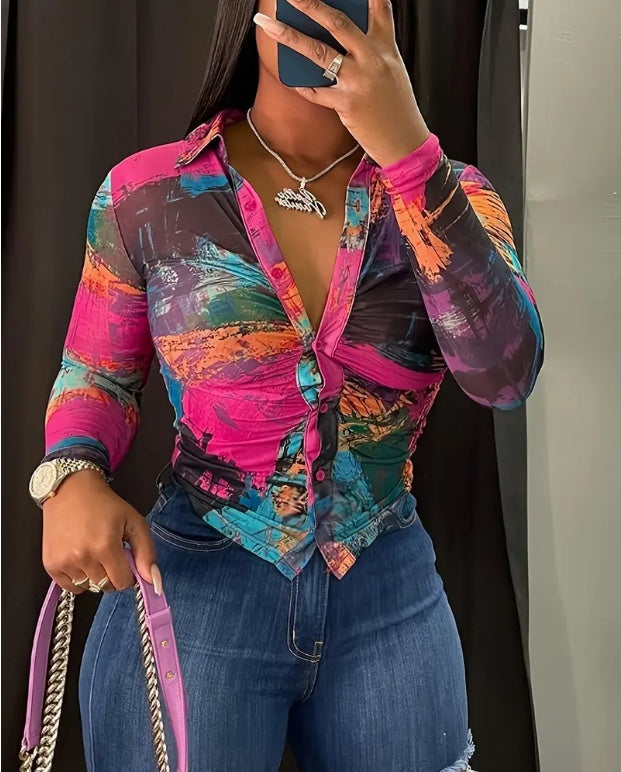 Women's Fashionable Plaid Long Sleeve Top