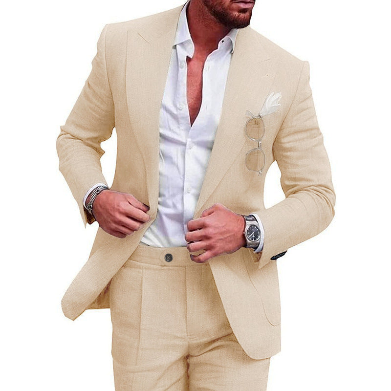 Men's Large Single Row One Button Solid Color Suit Two-piece Set