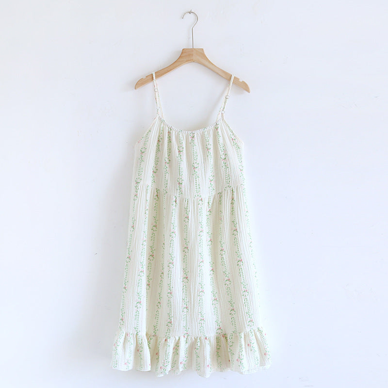 Sweet Floral Suspender Skirt Cotton Pajamas