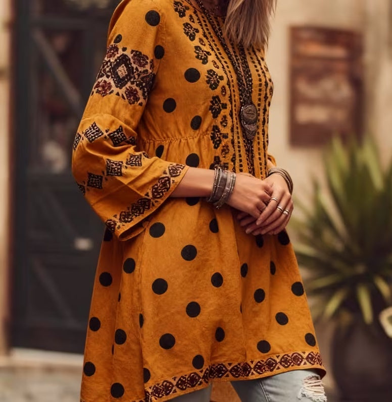Ethnic Style Casual Round Neck Top