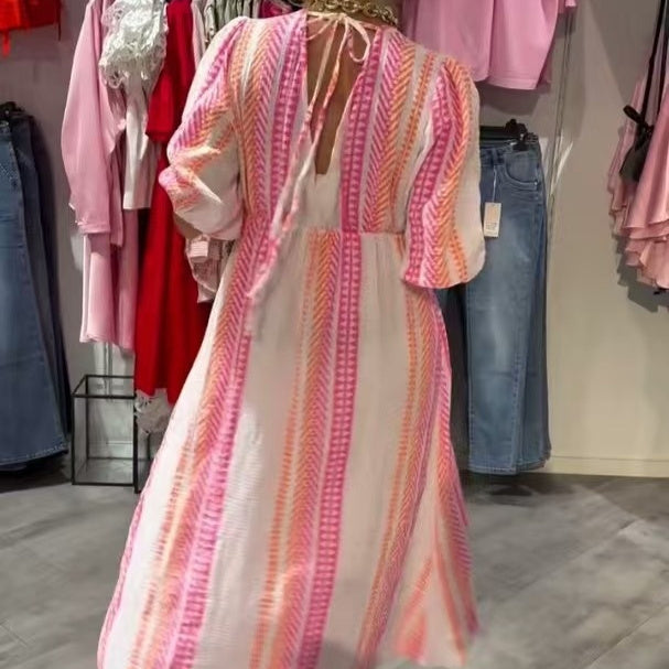 Printed V-neck Plus Size Dress Women