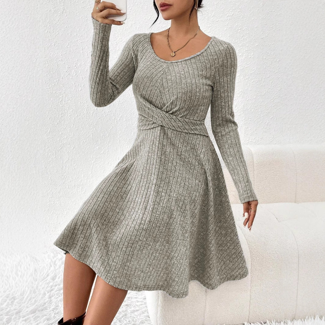 Sunken Stripe Long Sleeve Dress Top For Women