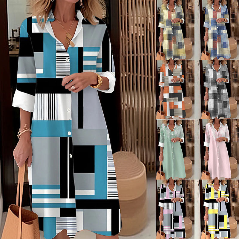 Button Long Sleeve Loose Dress Shirt For Women