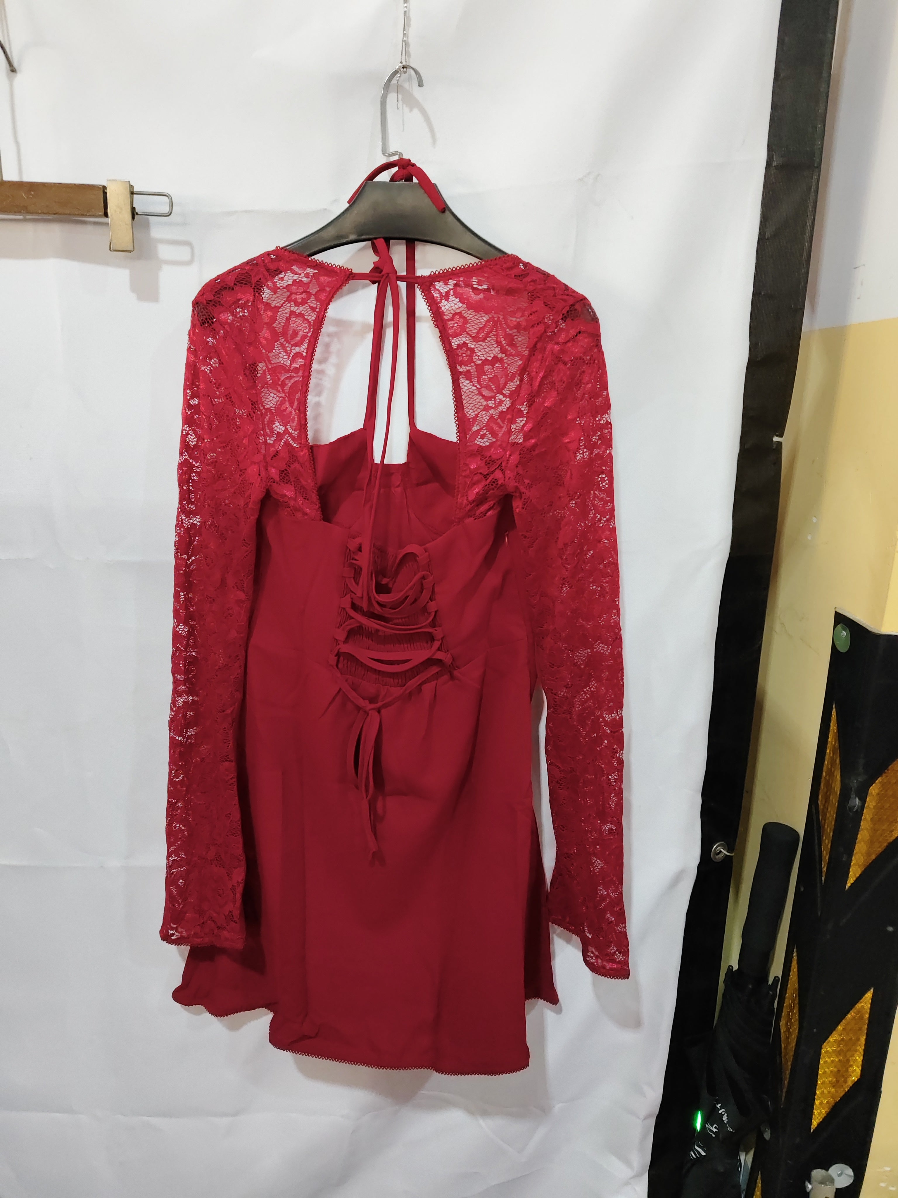 Y2K  Lace Long Sleeve Corset Backless Lace Up Short Dress