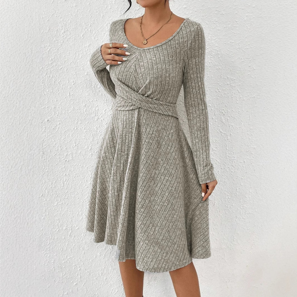 Sunken Stripe Long Sleeve Dress Top For Women
