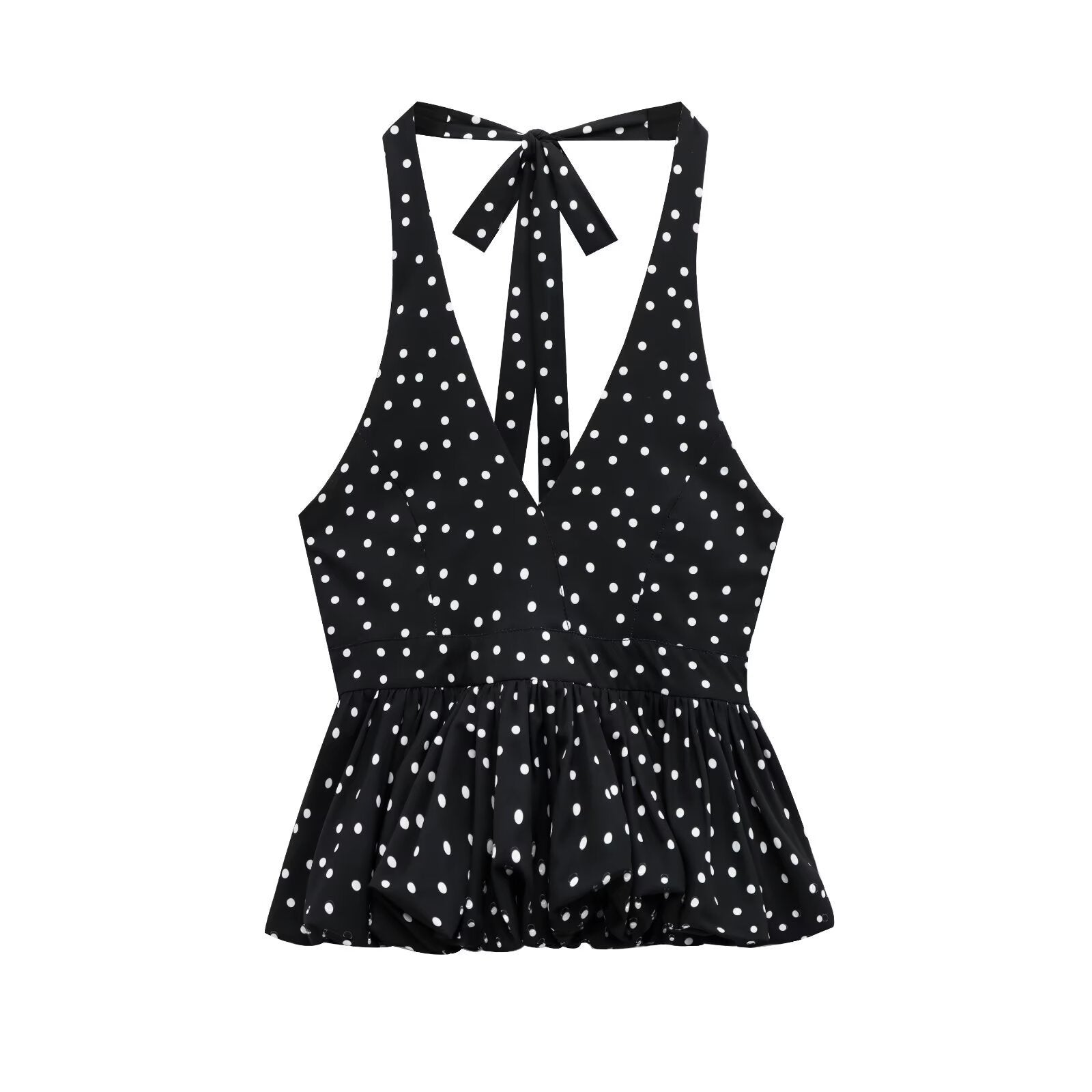 Fashion Casual Slim-fit Polka Dot Halter Tie-back Backless Camisole Top For Women
