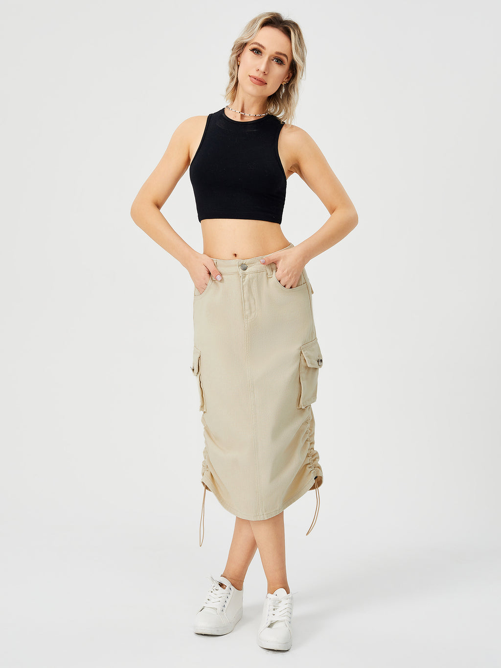 Women's Cargo Long Skirt Casual Streetwear Loose High Waist Front Split Maxi Skirt