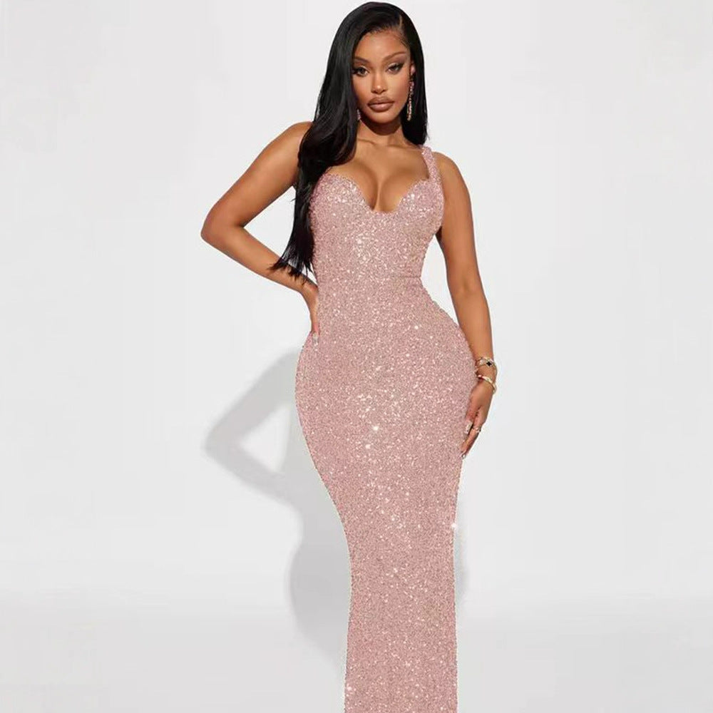 Women's Slim Shoulder Strap Sequin Bodycon Dress