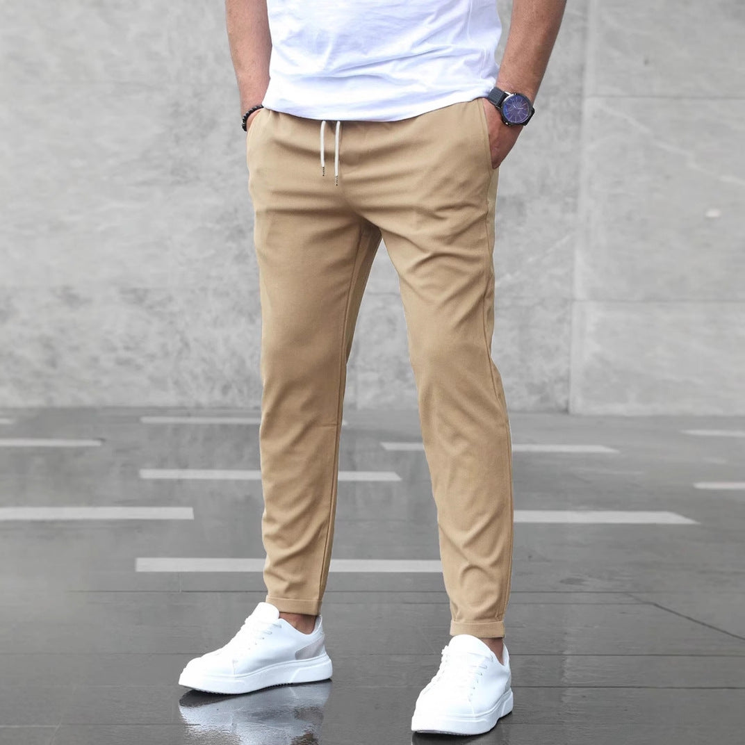 Men's Casual Drawstring Trousers With Pockets Fashion Slim Fit  Skinny Pencil Pants Clothing