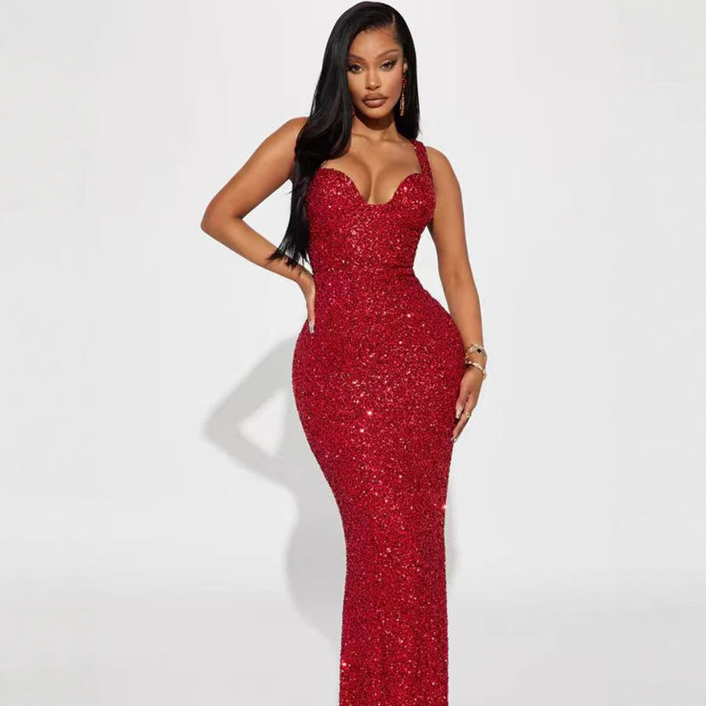 Women's Slim Shoulder Strap Sequin Bodycon Dress
