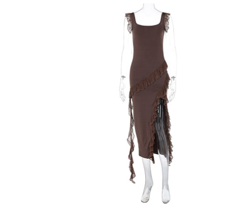 Ruffle Thigh High Split Dress Women