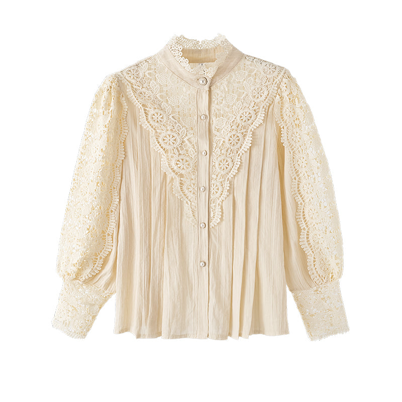 Design Style Blouse Lace Stand-up Collar Long-sleeved Shirt Women