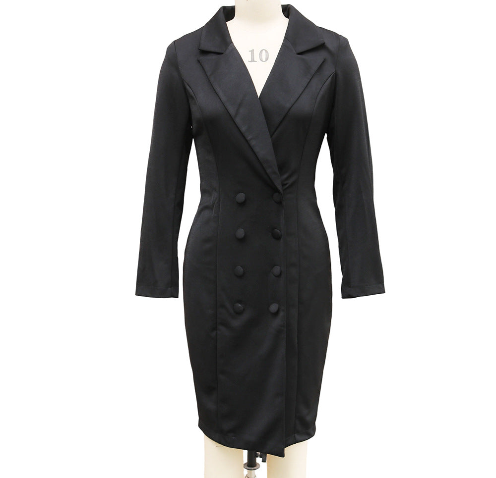 Double-breasted Blazer Slim-fitting Hip-wrapped Lapel Long-sleeved Dresses