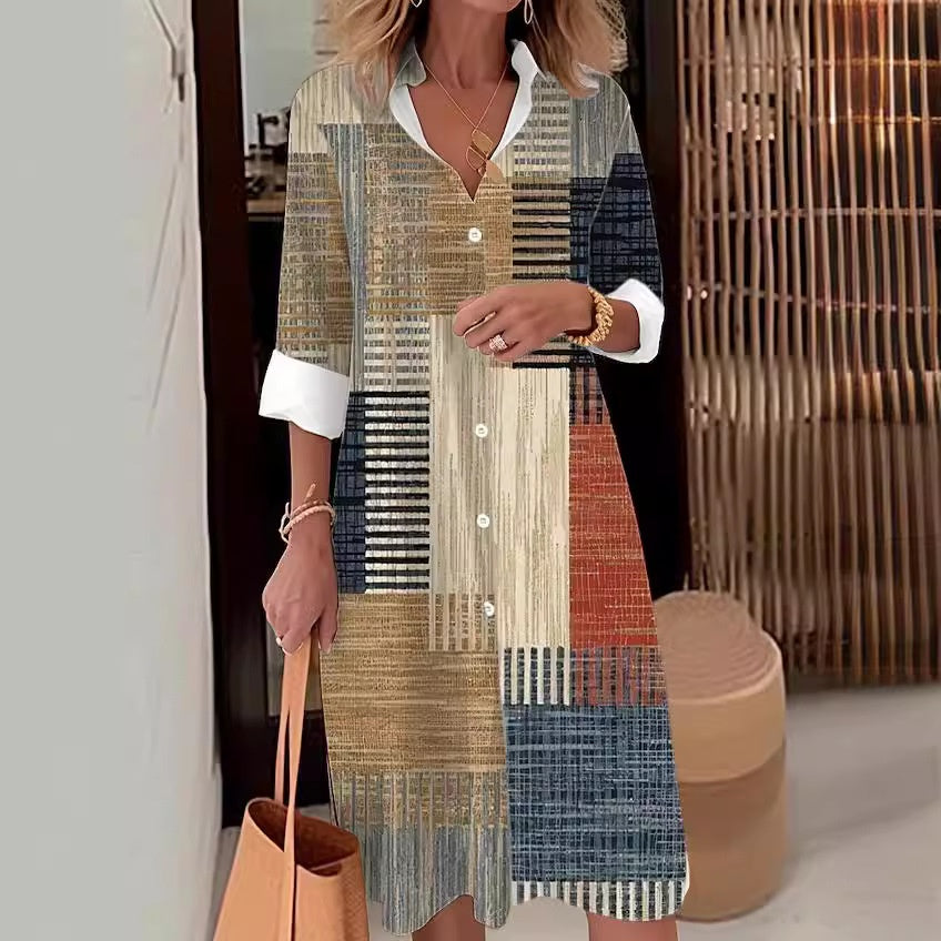 Button Long Sleeve Loose Dress Shirt For Women