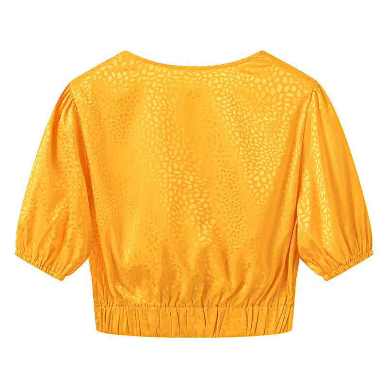 Three-color Cross Short-sleeved V-neck Shirt